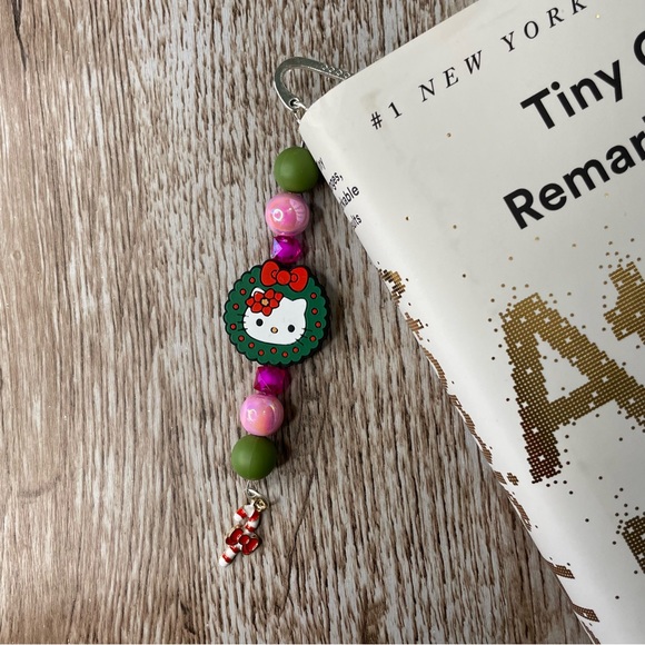 Bookmark Kitty Christmas Handcrafted Artisan Beaded Metal Journal Gift Read Book - Picture 2 of 3
